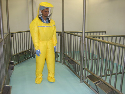 Full protection suit in a BSL-3Ag lab